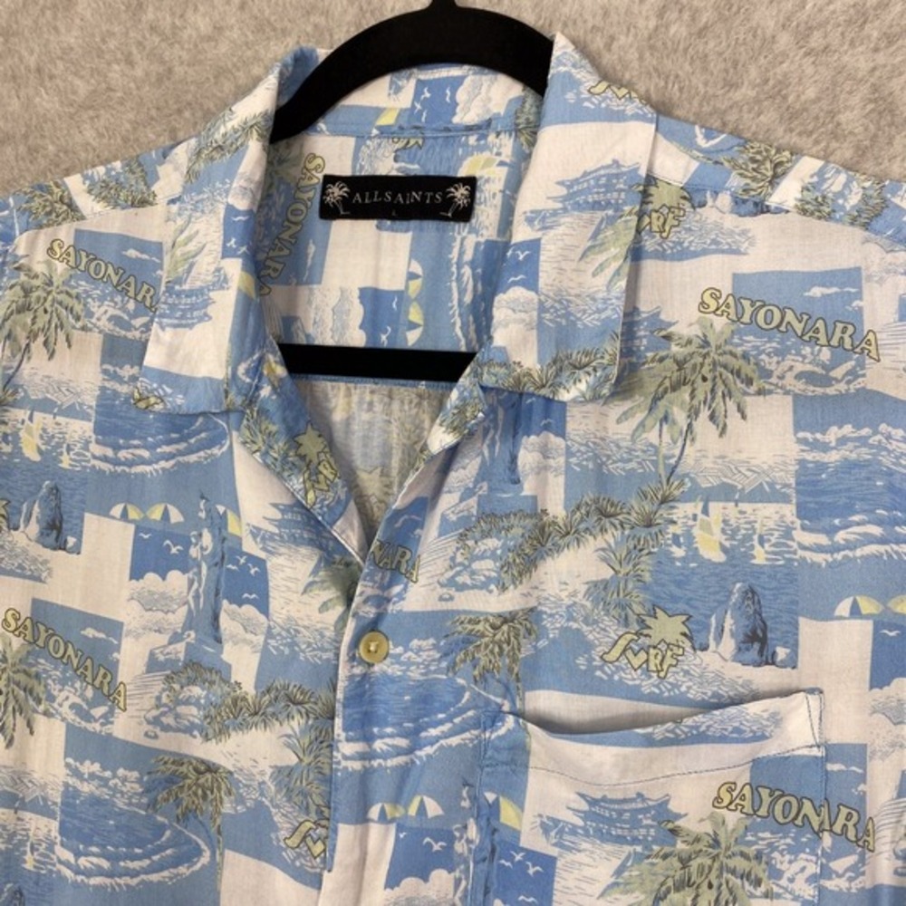 AllSaints Shirt Mens L Sayonara Short Sleeve Camp All Over Print - Picture 1 of 11